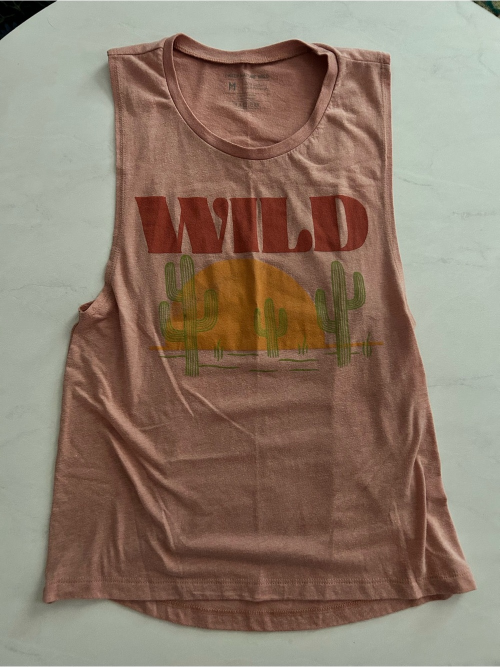Keep Nature Wild Graphic Muscle Tank Top - Dusty Rose Medium